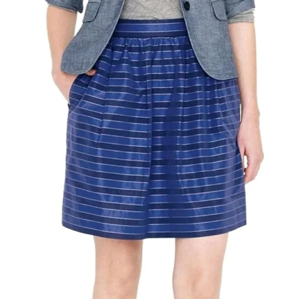 NWT J. Crew Silk Blend Striped Blue Mini Skirt Size 6